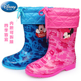 迪士尼儿童雨鞋男童女童水鞋卡通防滑胶鞋加绒秋冬季保暖宝宝雨靴