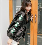 韩国新款NY刺绣棒球服女春秋飞行员粉色夹克休闲运动短款薄外套潮