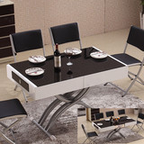 现代小户型功能升降伸缩收缩折叠餐桌椅组合茶几玻璃烤漆餐饭桌子
