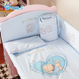 婴妮儿婴儿床床品床围纯棉12件宝宝枕套床单被套婴儿床上用品