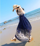 代购 高腰雪纺连衣裙显瘦波西米亚度假裙大码女装海边度假沙滩裙