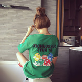夏季韩版学生原宿bf后背卡通图案印花T恤女短袖宽松显瘦纯棉体恤