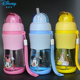 迪士尼儿童水杯小孩吸管杯学生防漏背带3岁婴儿水壶宝宝喝水杯子