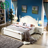 地中海纯全实木床1.8米橡木双人大床高箱储物白色床1.5美式婚床