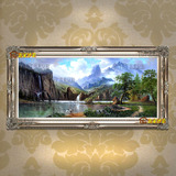 欧式客厅沙发背景有框装饰画高山流水古典风景手工手绘油画DLA339