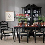 美式新古典餐桌椅组 欧式实木餐桌带扶手餐椅法式高档餐桌椅组合