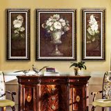 美式欧式花卉三联客厅装饰画 沙发背景墙挂画手绘肌理油画