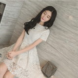 香港欧时力代购公司ochonnaly 2016夏新款圆领蕾丝连衣裙纯色女装