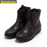 巴拉巴拉童鞋女童时装靴中大童黑色镶钻加绒保暖时尚靴2015冬新款