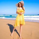 新印花雪纺韩版显瘦波西米亚吊带连衣裙海边度假沙滩裙夏中裙