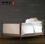 美式做旧床新古典实木双人床法式欧式床复古布皮艺1.8米婚床定制