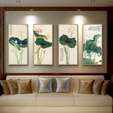 新中式装饰画荷花中国画客厅沙发背景墙三联画卧室挂画梅兰竹菊