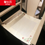 馨生活 米色棉线绣花椅子坐垫 小清新文艺餐椅垫白玫瑰45*45cm