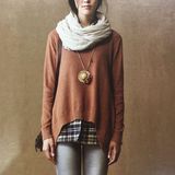 秋季新品 韩版宽松大码百搭纯色长袖衬衫领针织毛衣女装两件套