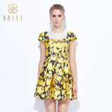 百丝BAISI 专柜正品2015夏季新品黄色印花女装连衣裙 ATB503516