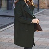 韩国代购秋冬茧型墨绿色外套女中长款夹棉加厚羊毛尼呢子大衣大码