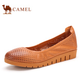 Camel骆驼女鞋2016夏季新款平底单鞋女透气镂空休闲女士皮鞋真皮