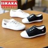 ISKAKA2016秋新款女童板鞋 蕾丝边一脚蹬懒人鞋 黑白色表演鞋布鞋