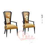 新中式牡丹餐椅中式酒店实木餐椅布艺印花餐椅别墅餐椅后现代餐椅