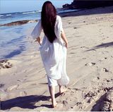 度假裙2016新款长裙女露背白色夏女神性感纯棉刺绣海边沙滩仙唯美