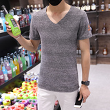 男士短袖T恤V领青年夏季韩版潮流男装半袖大码学生修身针织体恤衫