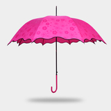 创意遇水开花长柄晴雨伞时尚纯色荷叶边直柄伞拱形公主直杆伞包邮