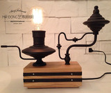 RH创意复古工业风美式床头灯创意装饰樟木发电机台灯 咖啡厅台灯