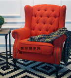 美式老虎椅布艺高背单人沙发欧式法式新古典客厅休闲沙发复古沙发