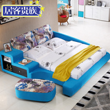 布艺床布床榻榻米床双人床1.8米婚床现代软床多功能床储物可拆洗