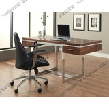 胡桃色钢琴烤漆电脑桌 高档书桌 简约现代写字台不锈钢办公桌特价