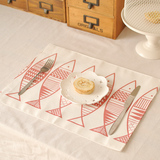 日式秋刀鱼餐布 条纹桌垫 厨房餐垫 棉麻隔热垫 抹布桌