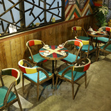 美式乡村 咖啡厅餐椅 实木椅 米字实木圆桌 LOFT复古 西餐厅餐椅