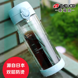 日本泰福高透明双层玻璃杯 带盖子过滤便携女士可爱茶杯套装300ML