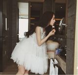 2016最新网纱蕾丝刺绣连衣裙无袖公主裙短款蓬蓬裙