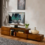 朗然居家具可伸缩全实木电视柜简约储物地柜电视机柜中式实木地柜