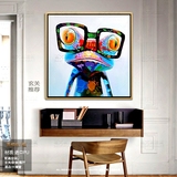 室书房定制抽象手绘挂画包邮油画酒店孔雀麋鹿青蛙动物创意客厅卧