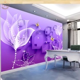 现代客厅电视背景墙壁纸定制壁画 3d立体紫色百合花卉影视墙墙纸