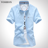 Voshon2016新款夏韩版时尚休闲纯色衬衫男短袖青年衬衣修身款男装