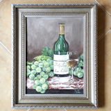葡萄红酒瓶 纯手绘手工欧式静物水果原创油画餐厅玄关有框画定制