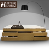 简约板式床日式榻榻米床储物床高箱床收纳床抽屉床单双人床1.5米