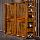 现代中式实木衣柜柚木色1.6米1.8米2米趟门衣柜推拉门衣橱大衣柜