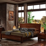 匠森木业 现代中式深色大床 双人床 进口榉木全实木床 原木双人床