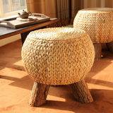 纯天然时尚创意换鞋凳家用圆凳实木矮凳草编沙发凳板凳小凳子包邮