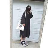 自制秋款 [超肥大] 日本街拍巫师风格 黑 灰 宽松毛圈加长卫衣裙