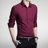 2015英伦风范休闲纯色衬衣 青年韩版修身男长袖衬衫加肥加大码男