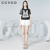 CCDD2016夏装新款专柜正品女尼龙欧根纱绣花短袖衬衫甜美学院上衣