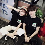 夏季韩版潮S小码男女修身短袖t恤情侣个性贴布半袖打底衫学生班服