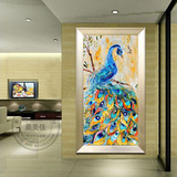 客厅玄关装饰画蓝孔雀现代有框画简约油画刀画抽象走廊房间装饰画