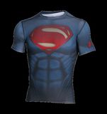 UA新款蝙蝠侠大战超人短袖安德玛紧身衣运动训练健身服惩罚者男子