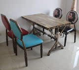特价复古咖啡厅铁艺餐桌椅 主题餐厅餐桌椅组合 创意定制快餐桌椅